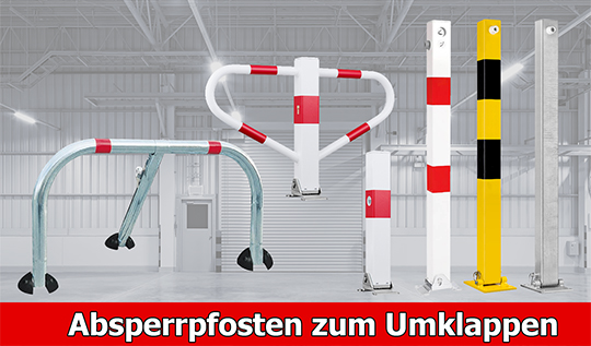 Umlegbare Absperrpfosten zum Aufdübeln und Einbetonieren